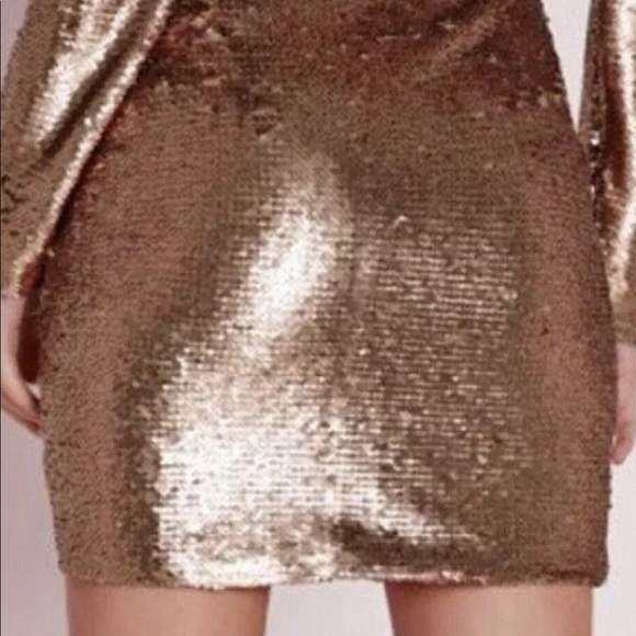 NEW MISSGUIDED Bronze Colored Sequin Mini Skirt 4 - Picture 4 of 8